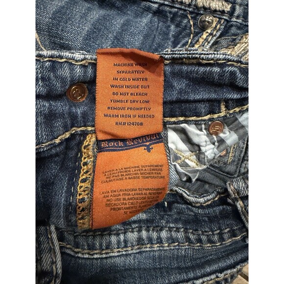 Rock Revival Jeans Mens 31x31 Moscow Straight Thick Stitch Blue Denim Embroider - Picture 8 of 12